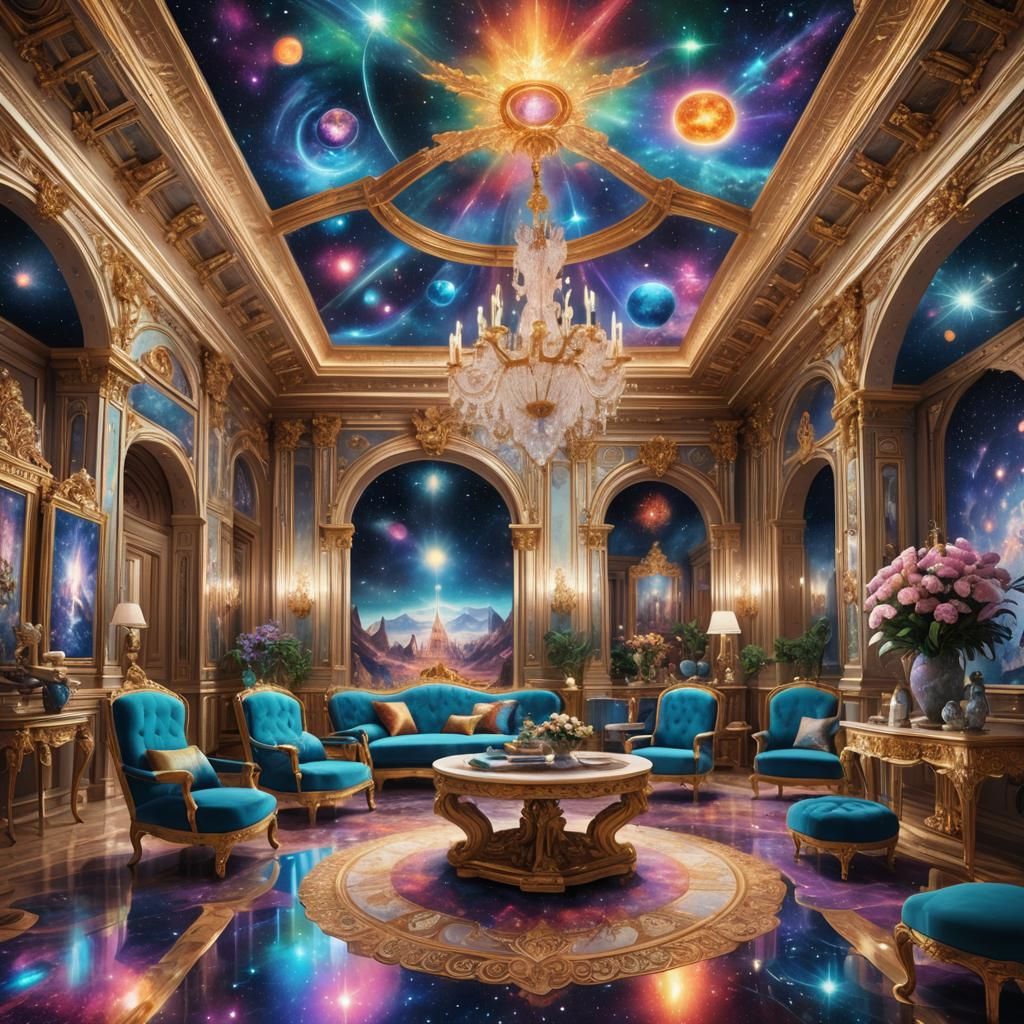 Luxurious Royal Palace Room in Holographic Astral Style