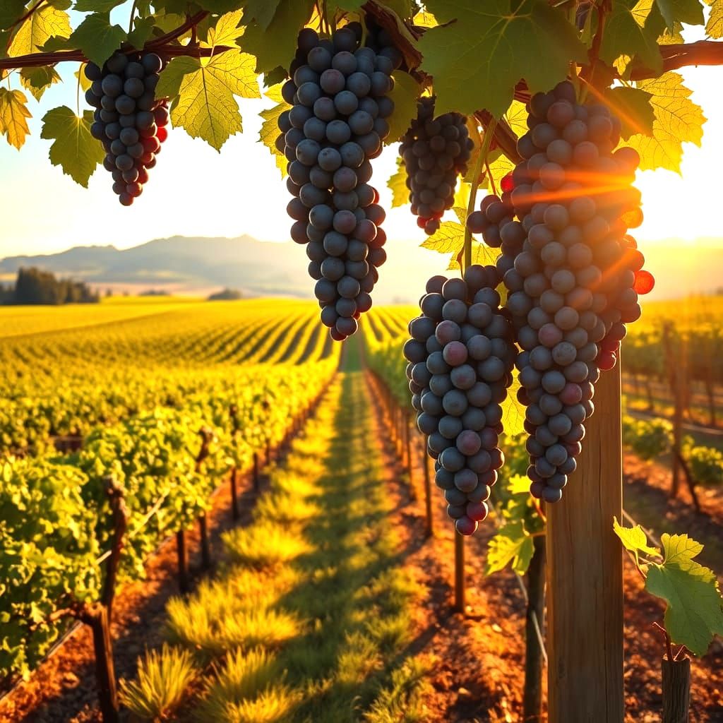 Lush Vineyard Landscape with Plump Wine Grapes in Sunny Oreg...