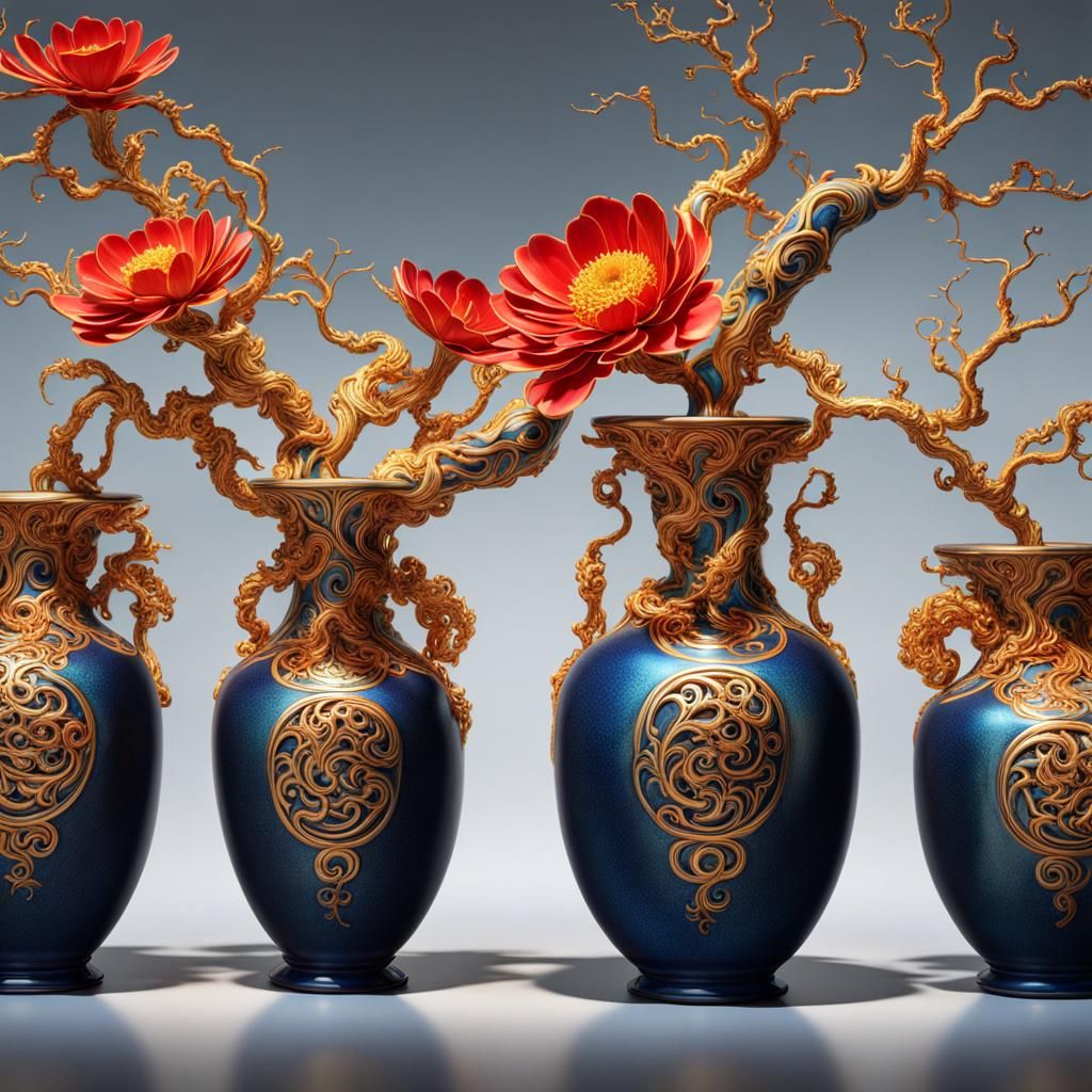 Bizarre Blue and Gold Ceramic Vase Masterpiece