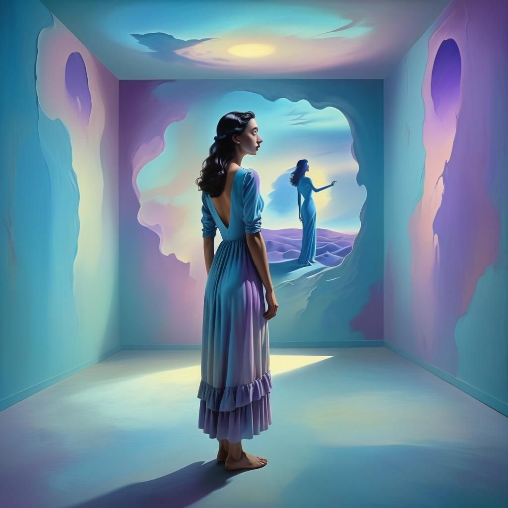 Surreal Woman in Empty Space: Dreamlike Digital Art