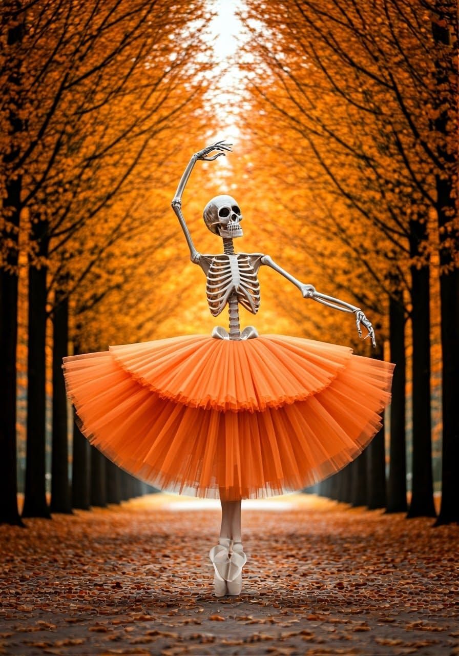 Dancing Skeleton Ballerina in Autumnal Light