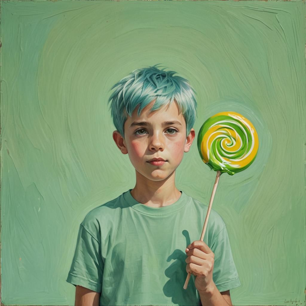 Boy with Lollipop in Simplified Oil Painting Style