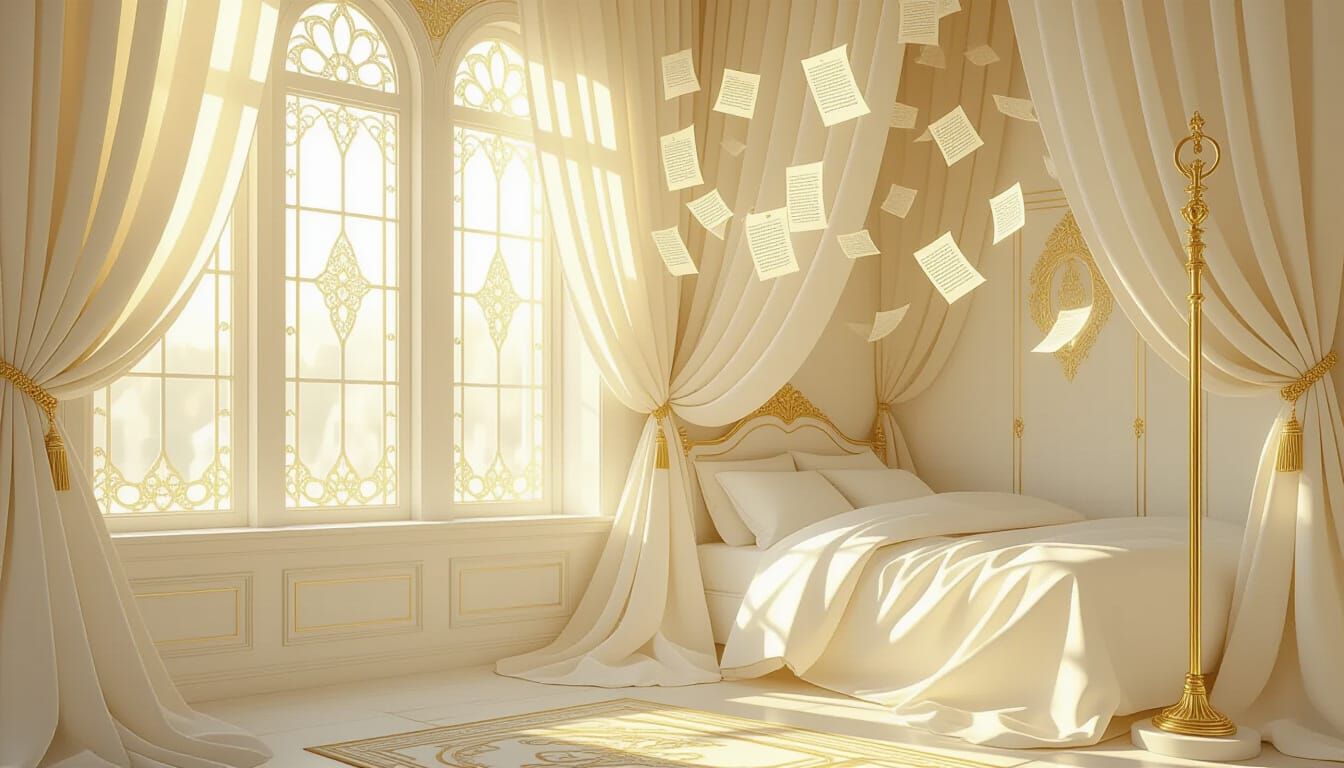 Radiant Room with Celestial Scrolls in Dreamy Style