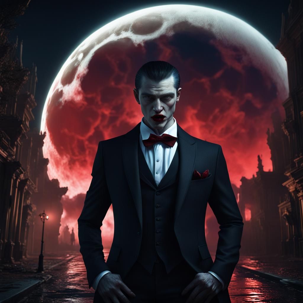 Dark Fantasy Vampire Biting Neck Under Full Moon