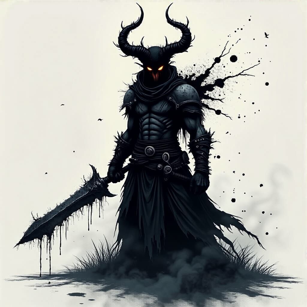 Grimdark Composition in Ink Splatter Art Style