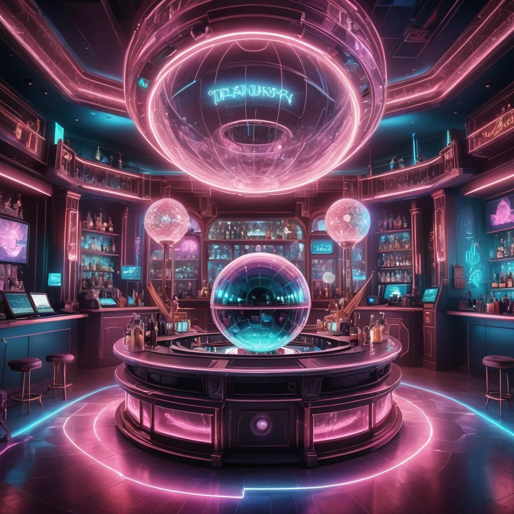 Fantasy DJ Booth with Neon Lights, Matte Painting
