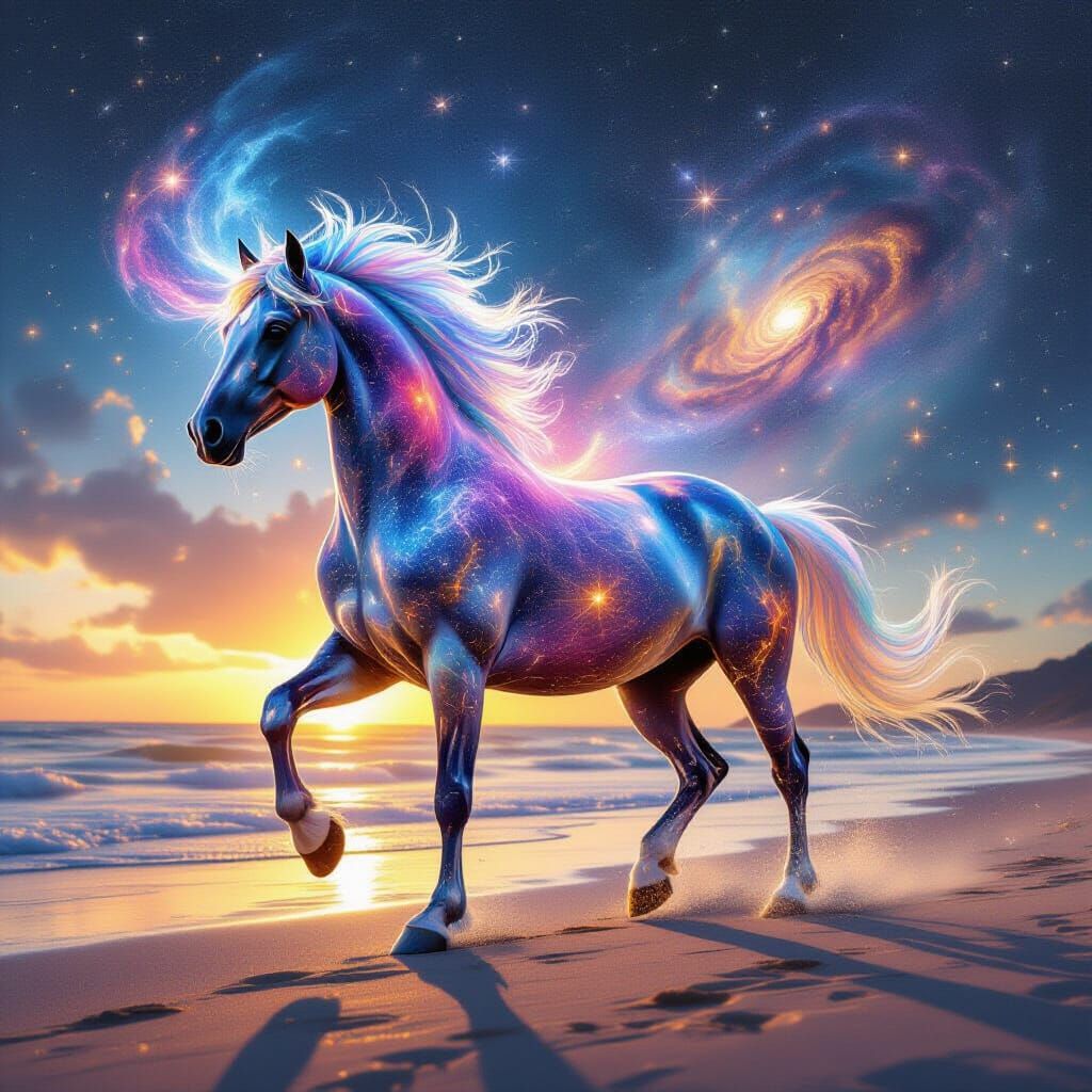 Holographic Horse Astral Projection in Mixed Media Style