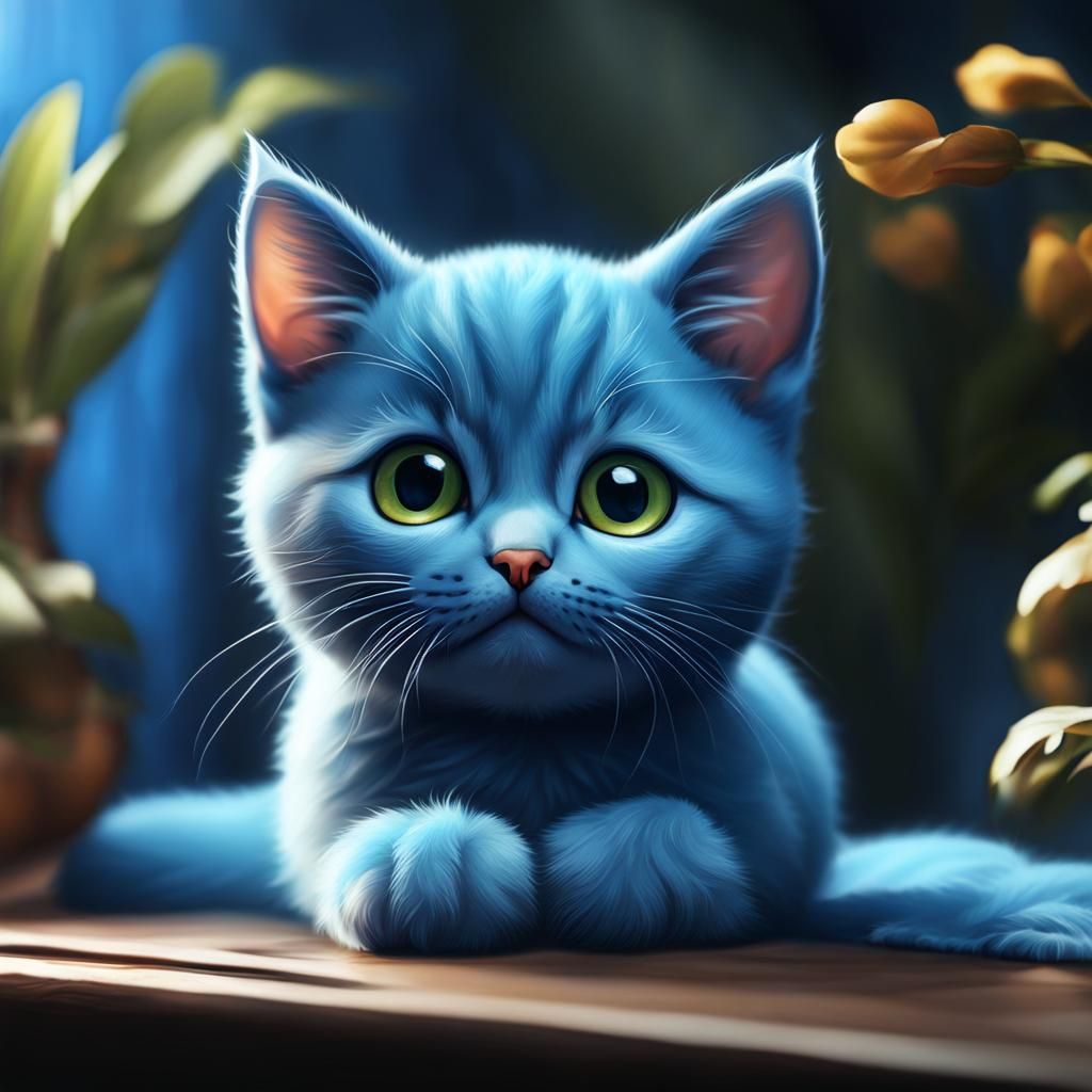 Cute Blue Cat Generated by AI
