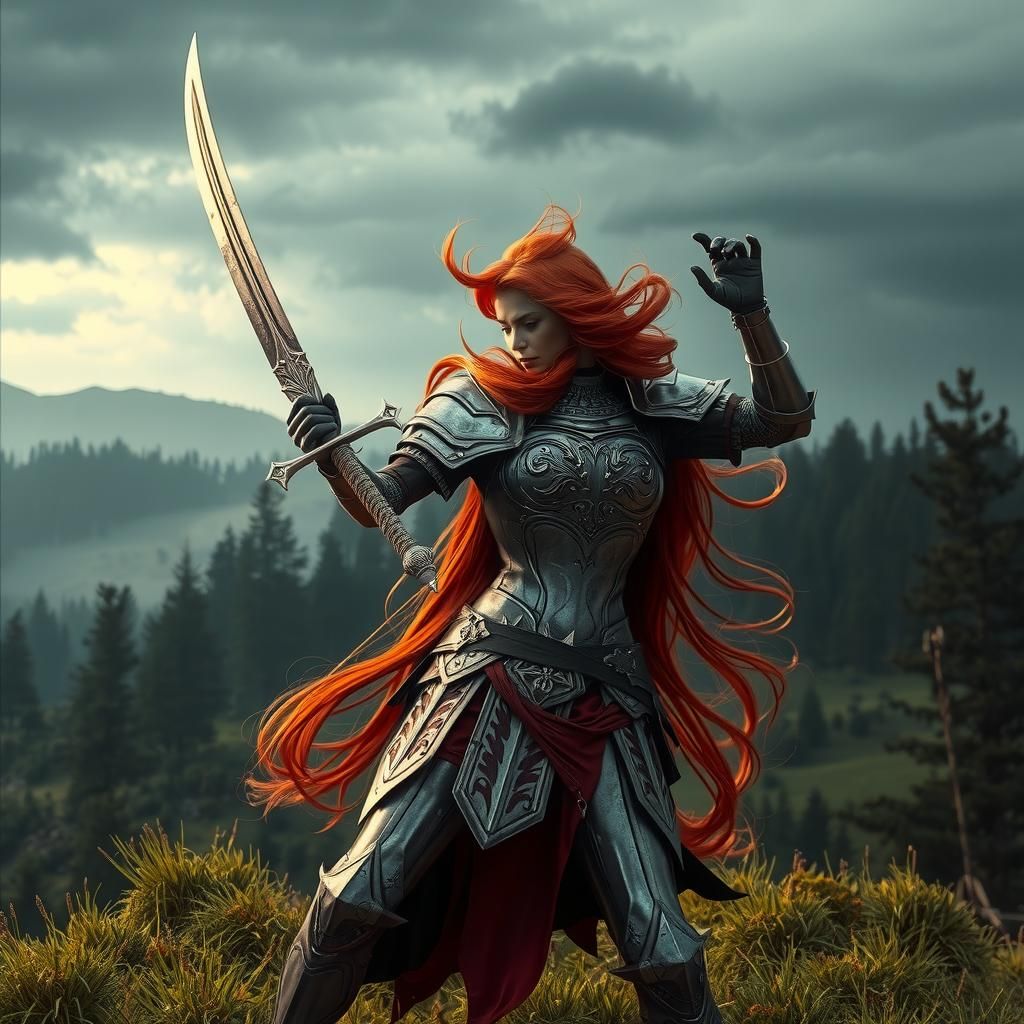 Armored Witch with Sword on Misty Hill