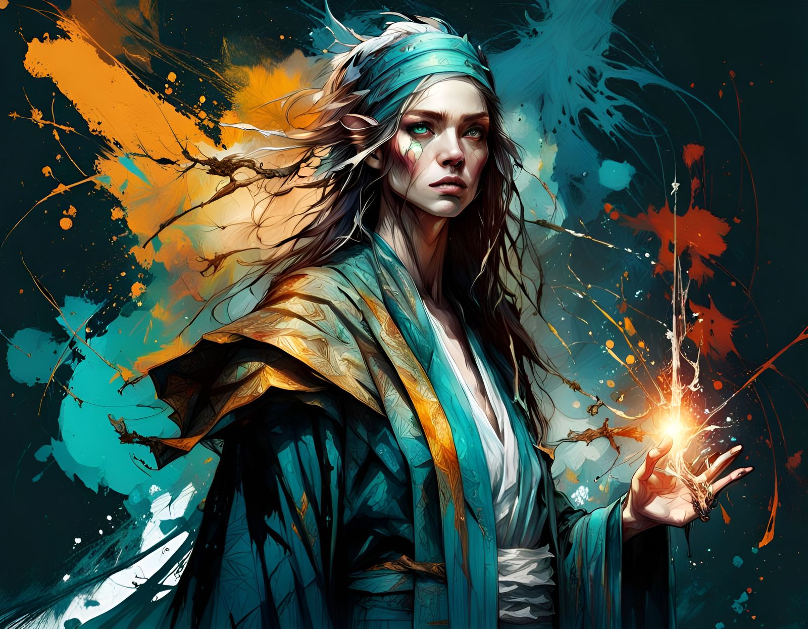 Intricate Wizard Robes in Digital Splash Art