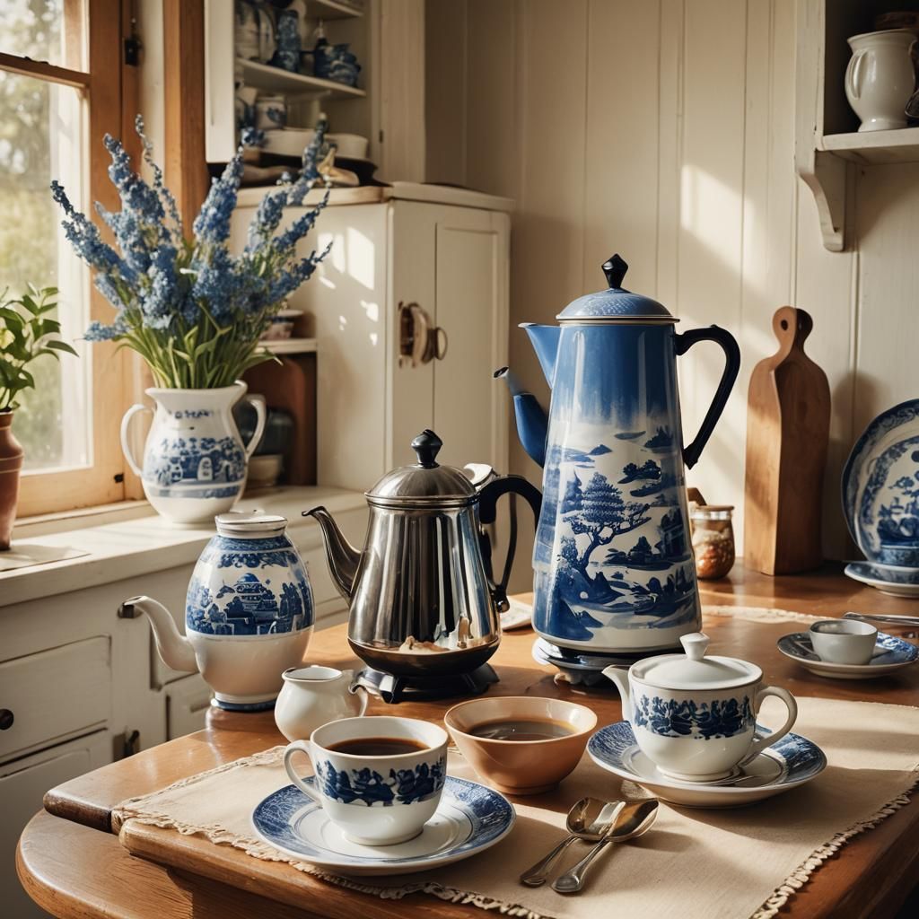 Cozy Vintage Kitchen Still Life with Coffee Percolator