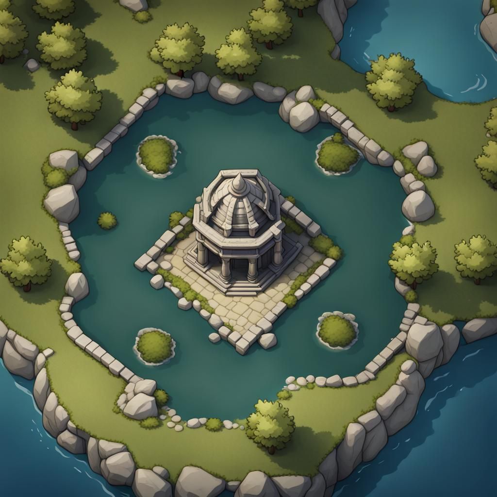 Top-Down Stone Temple Island Battlemap