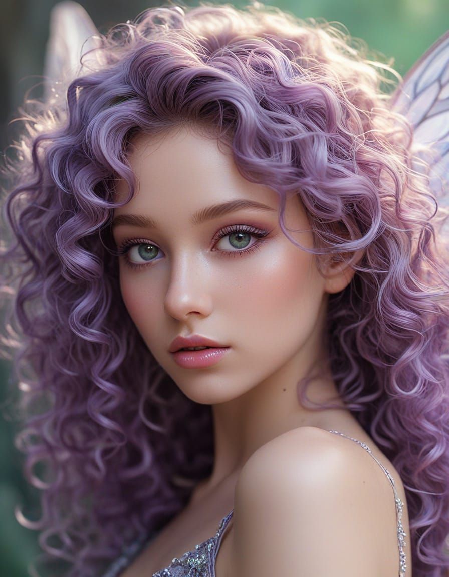 Violet-Haired Fairy Portrait in Acrylic Style