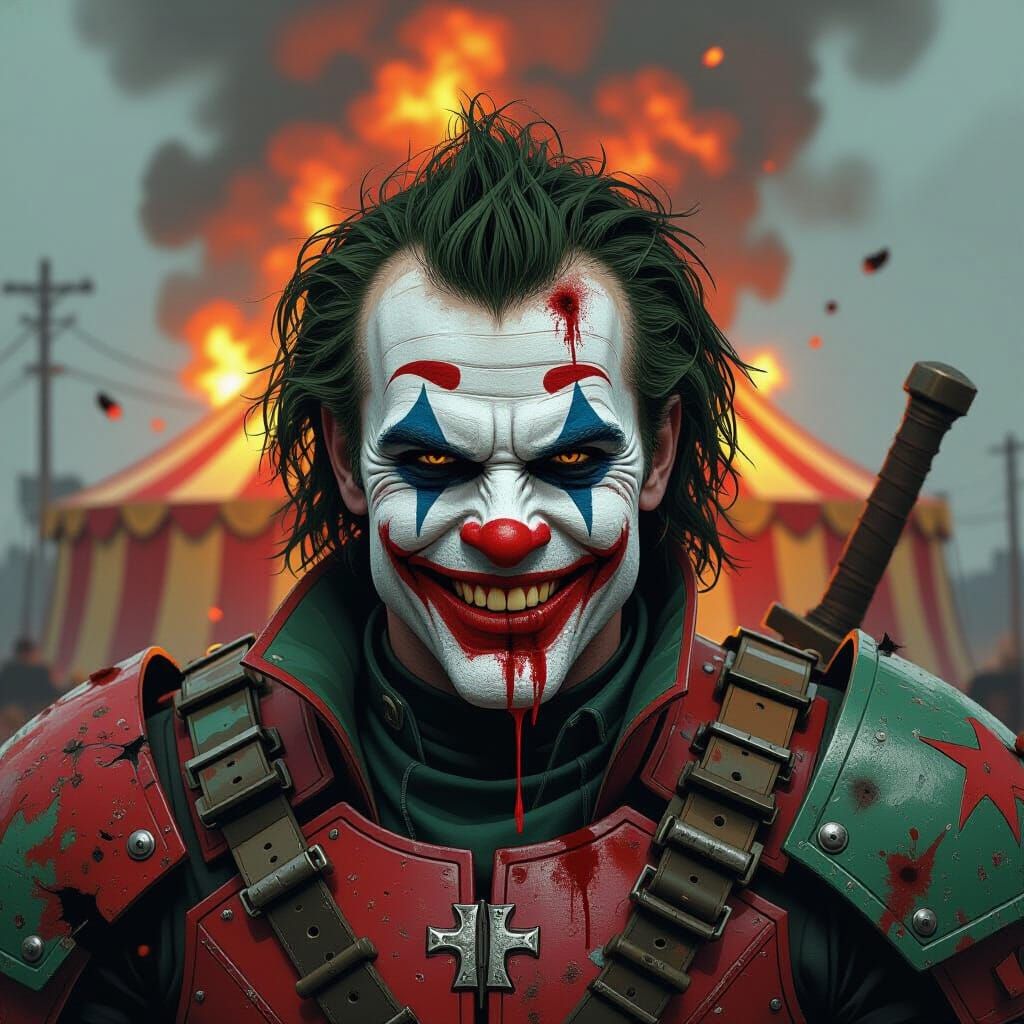 Joker Mad Max Warrior in Fiery Battle