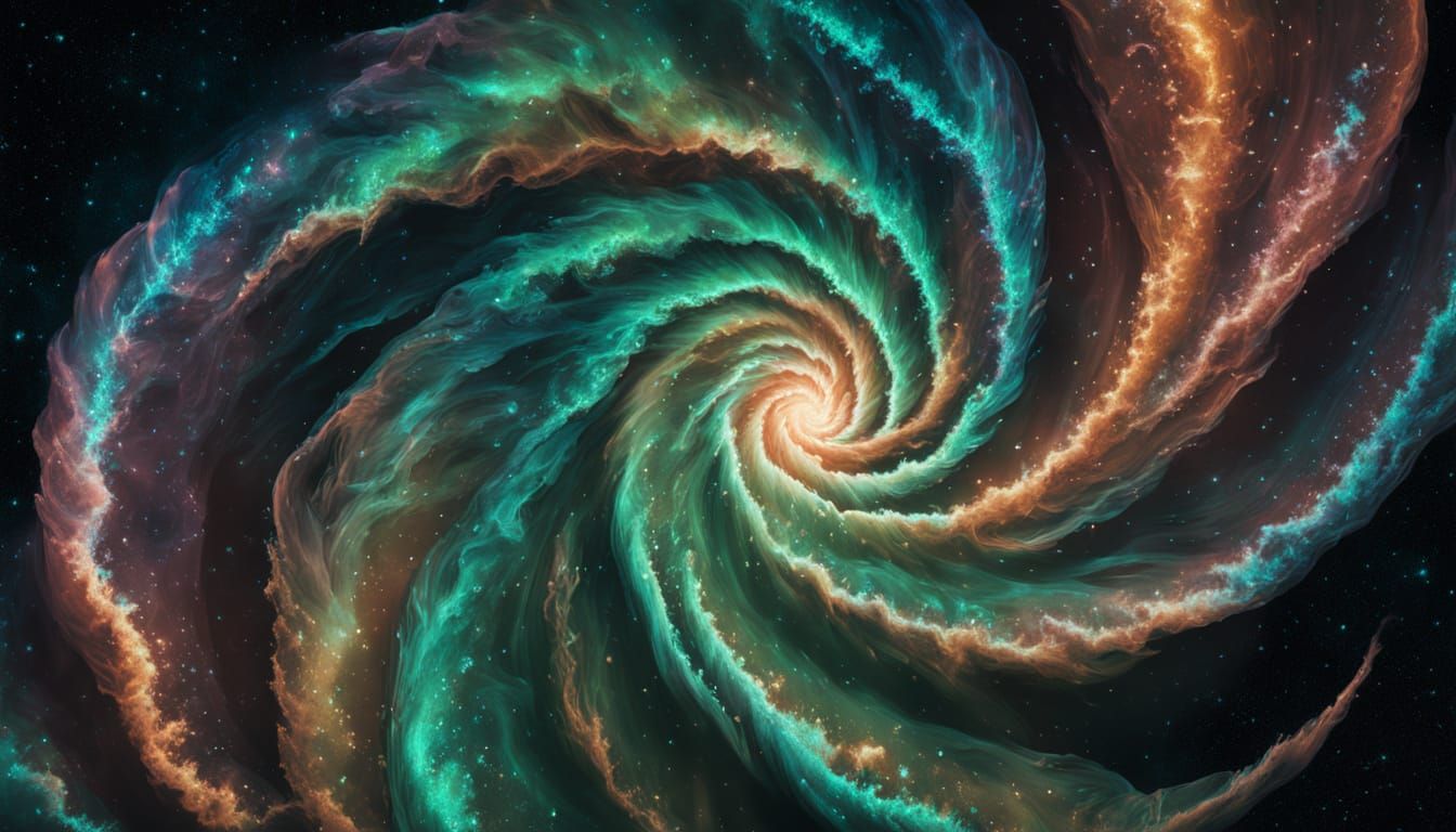 Iridescent Stars Swirl in Opalescent Cosmic Illustration