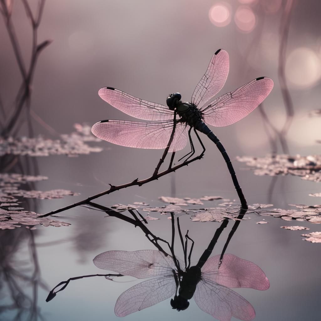 Double exposure silhouette of one beautiful dragonfly,  shad...