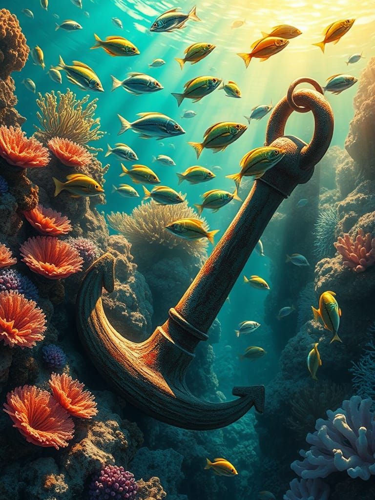 Luminous Coral Reef Scene with Exotic Fish