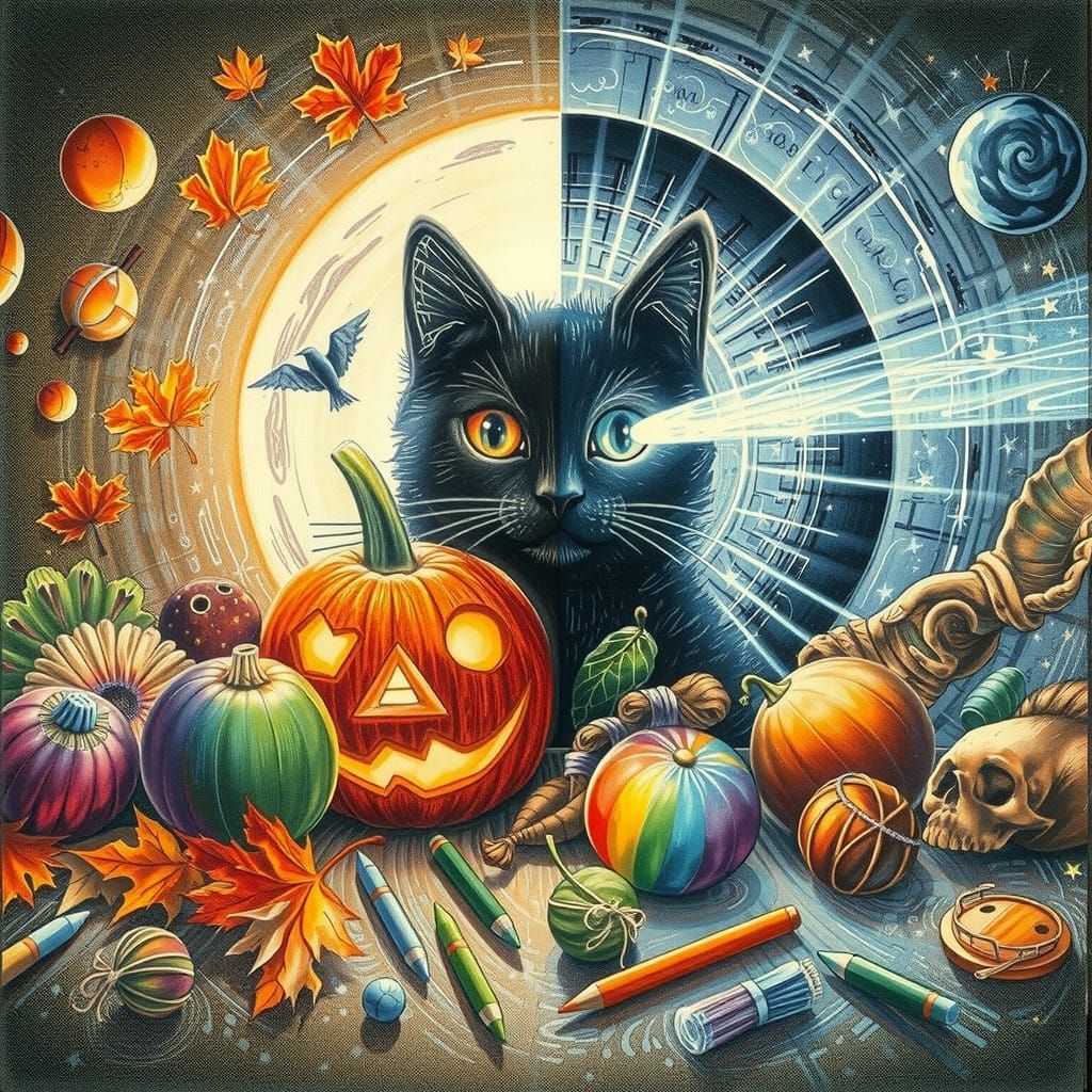 Whimsical Child's Cosmic Cityscape in Crayon Style with Dark...