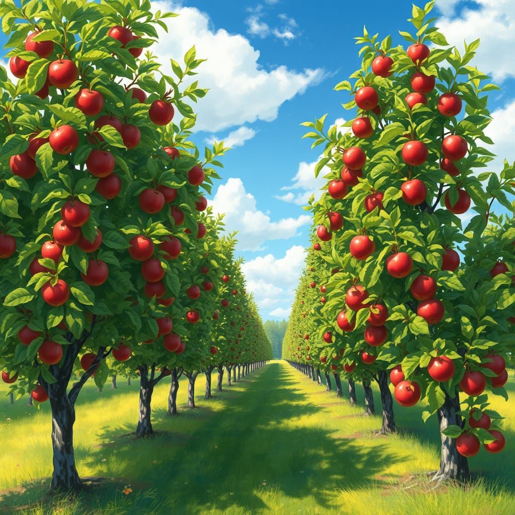 Vibrant Summer Orchard in Impressionist Style