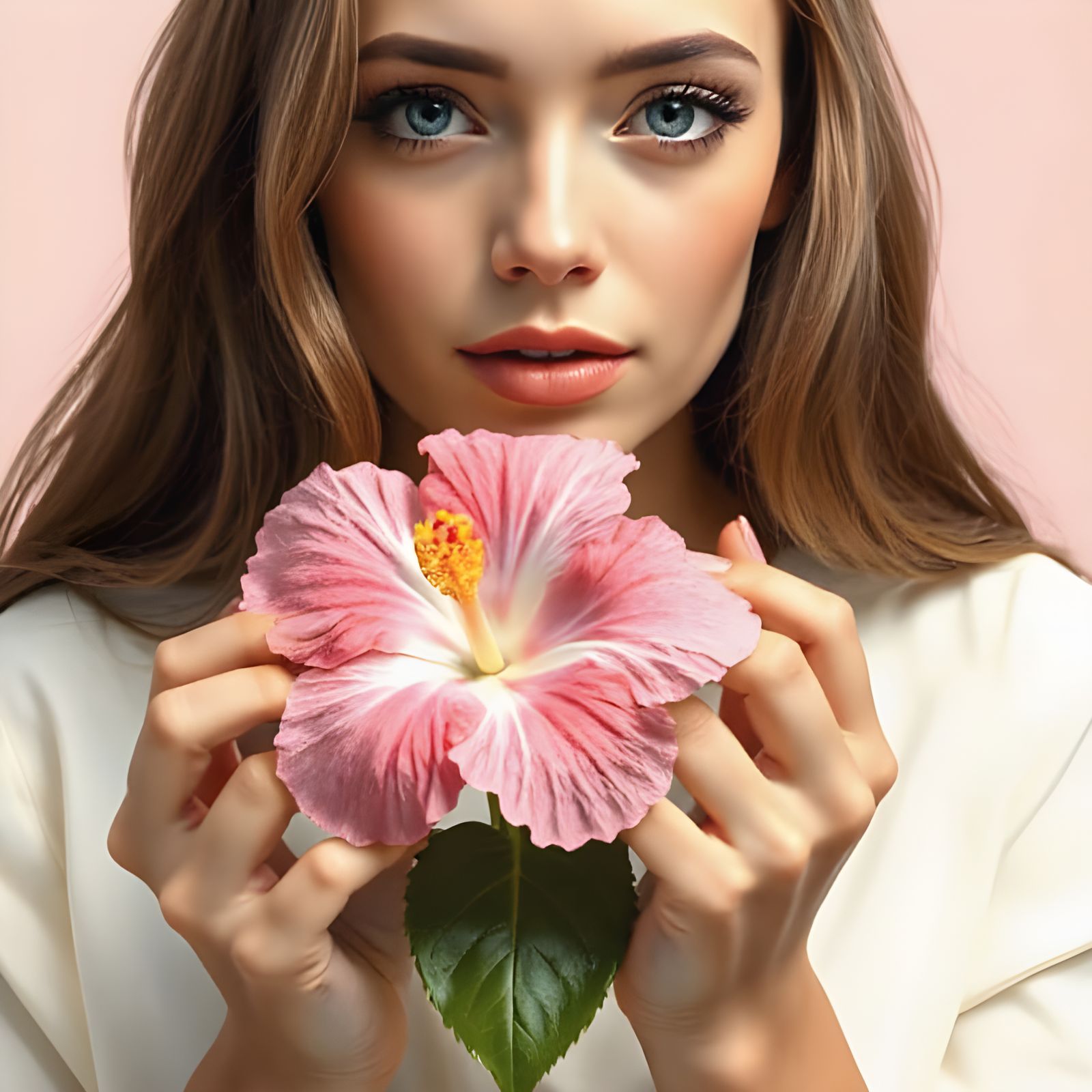 Woman with Hibiscus Flower Portrait in Vibrant Colors