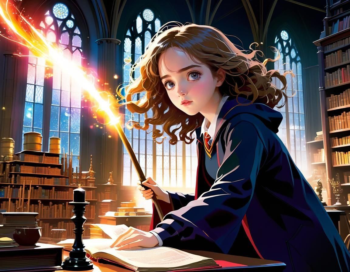 Hermione Granger in Wizard Class: Anime Style Illustration