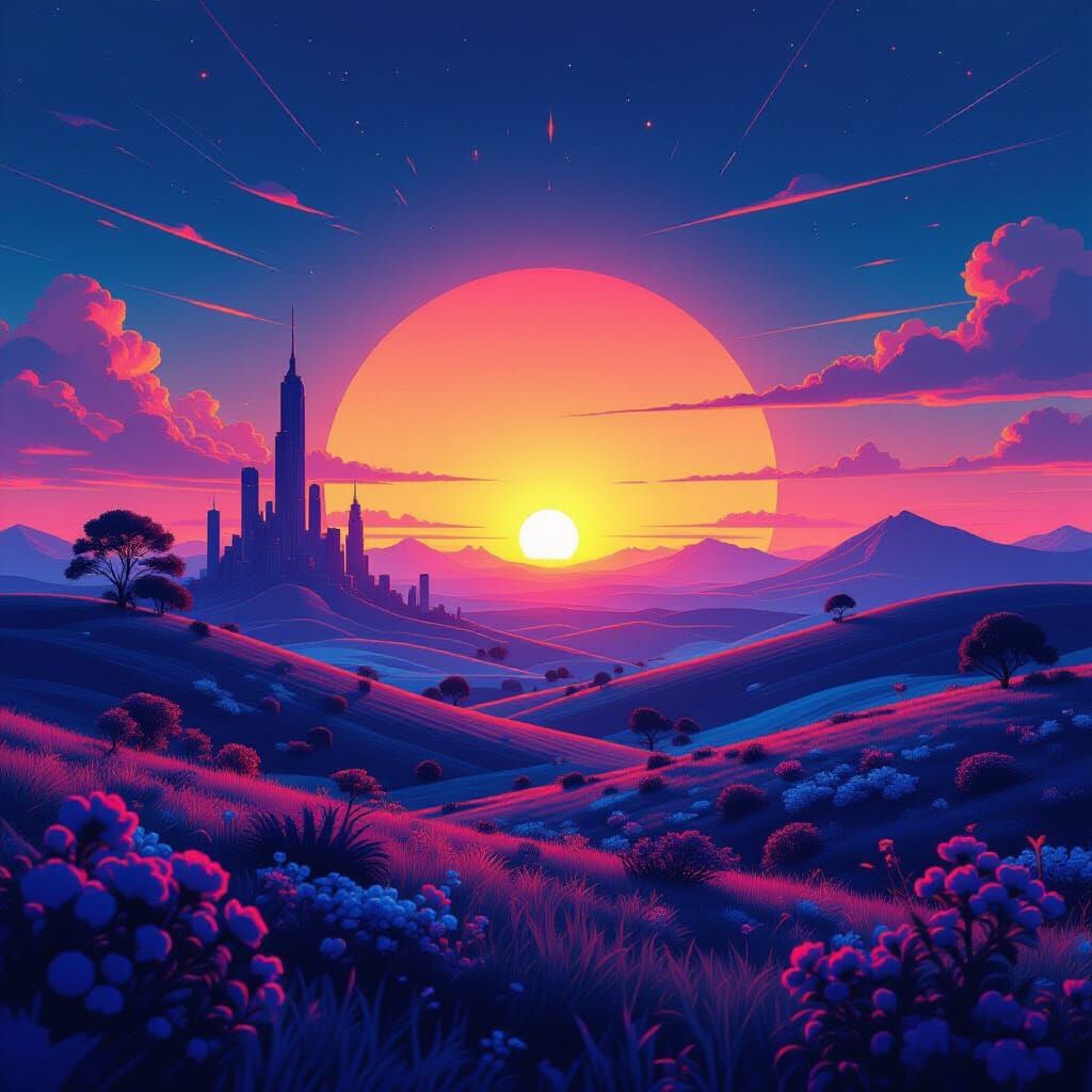 Psychedelic Dreamscape with Neon Sunset