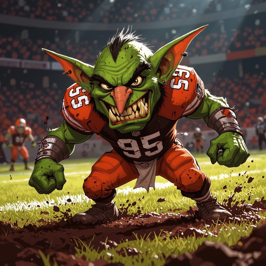 Looney Goblin Blood Bowl Player in Browns Uniform