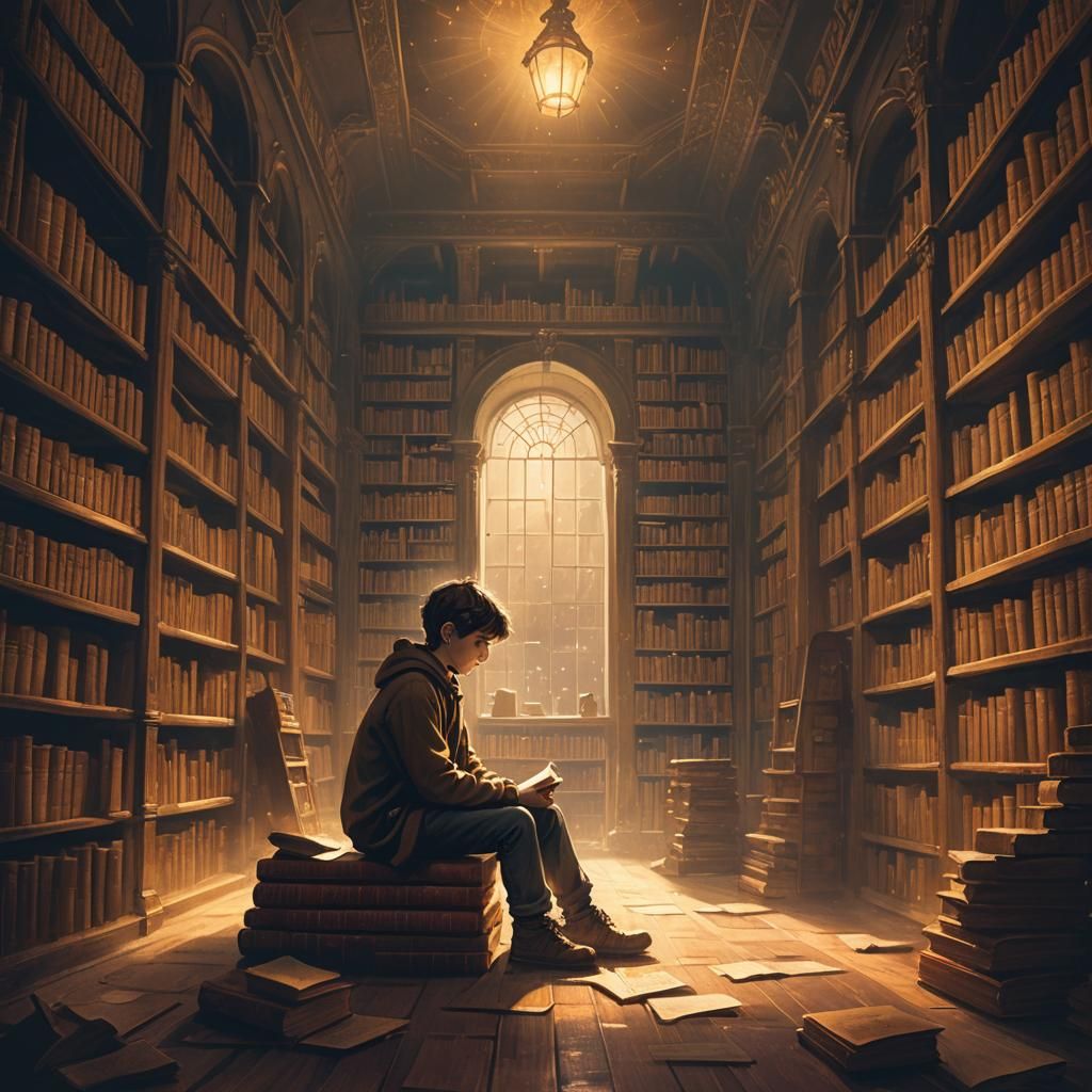 Boy in Mystical Library Concept Art