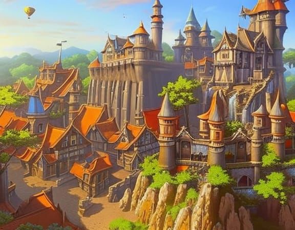 Birds-Eye View of Castle Town in Splash Art