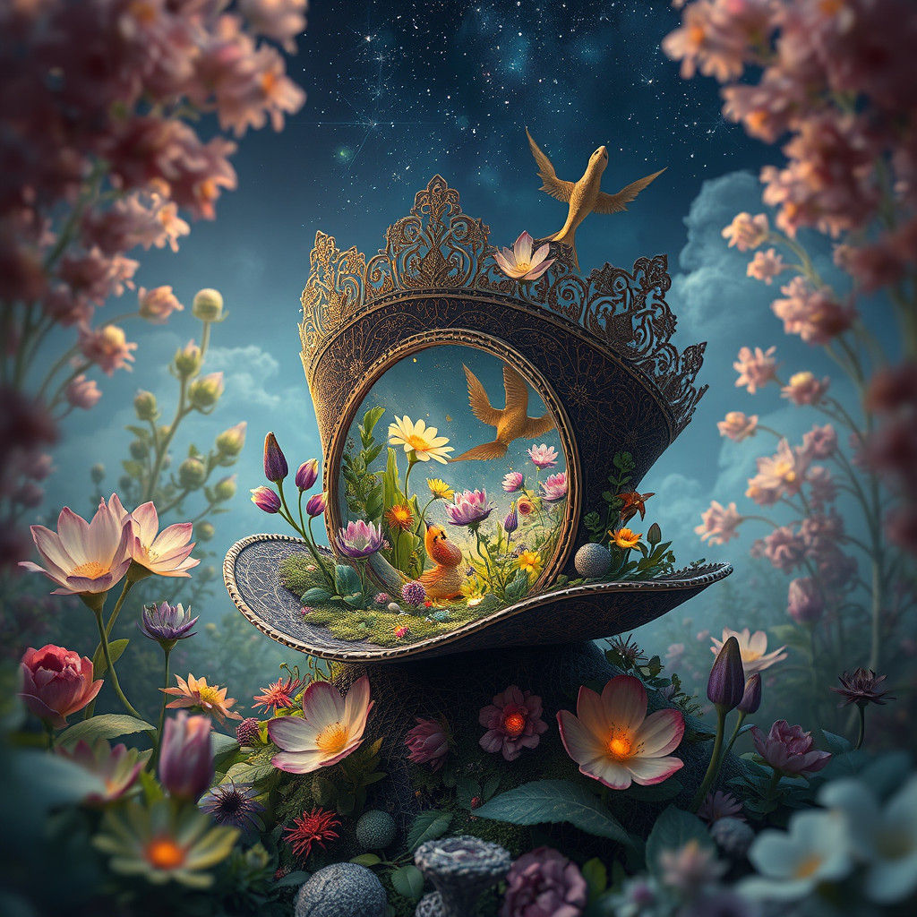 Magical Garden Wonderland Hat Portal in Digital Art