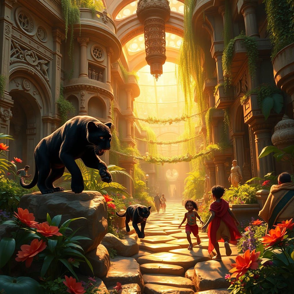 Majestic Black and Golden-Black Panther Cubs Play in Hanging...