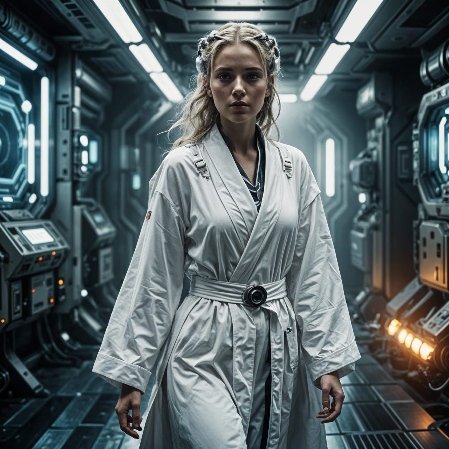 Ethereal Sci-Fi Woman in White Robes