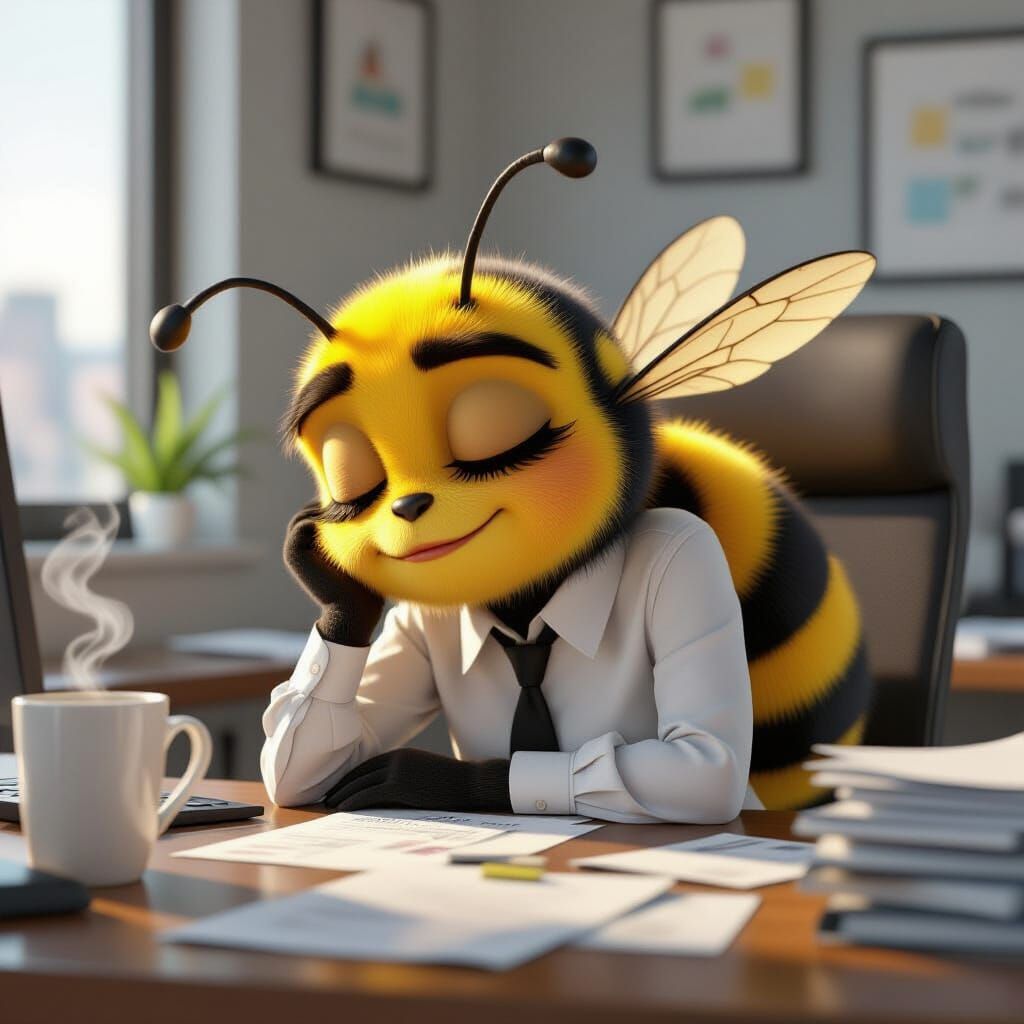 Tired Bumblebee Office Worker in 3D Digital Art