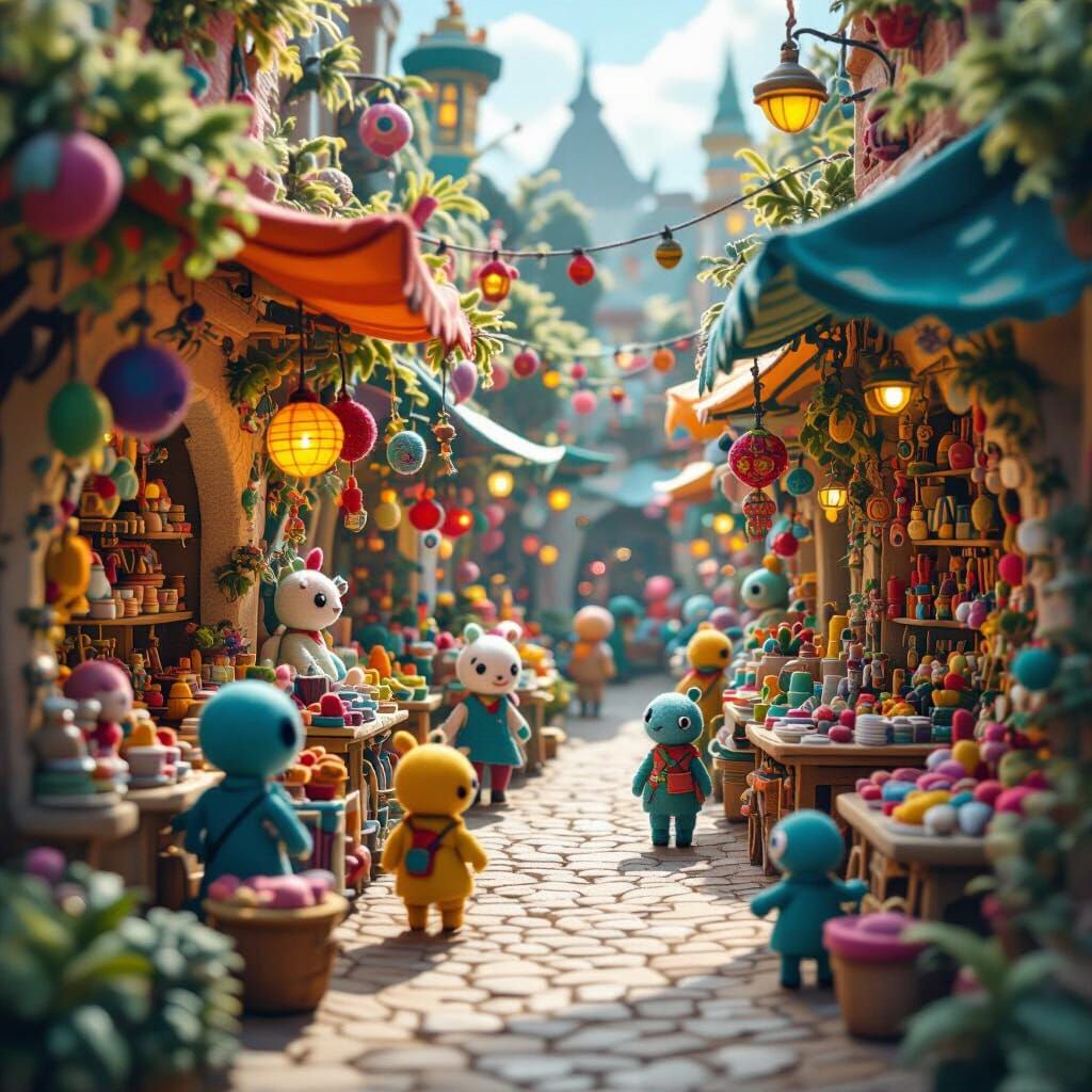 Alien Marketplace Diorama in Fuzzy Felt Style