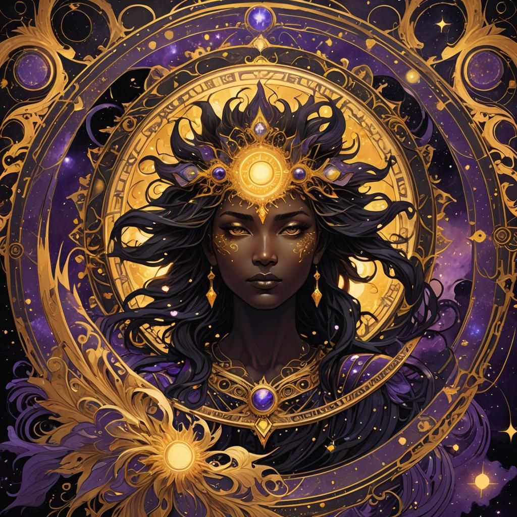 Cosmic Dark Fantasy Sun with Golden Halo