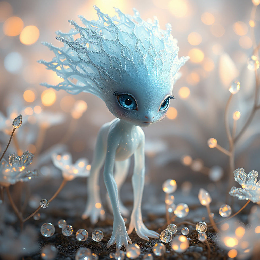 Ethereal Albino Creature with Ice Hair