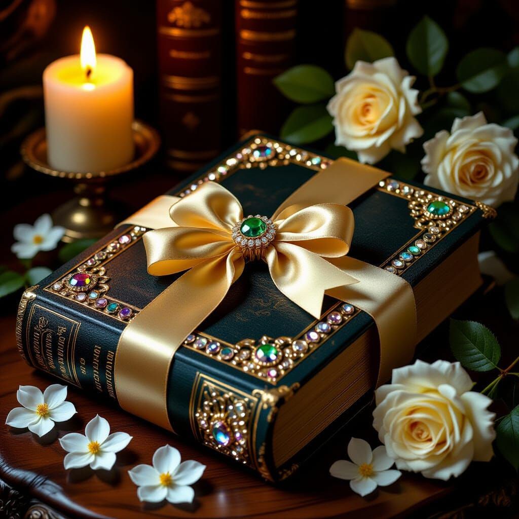 Gem-Encrusted Vintage Books in Romantic Lighting