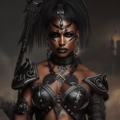 Gothic Female Warrior in Contrasting Colors