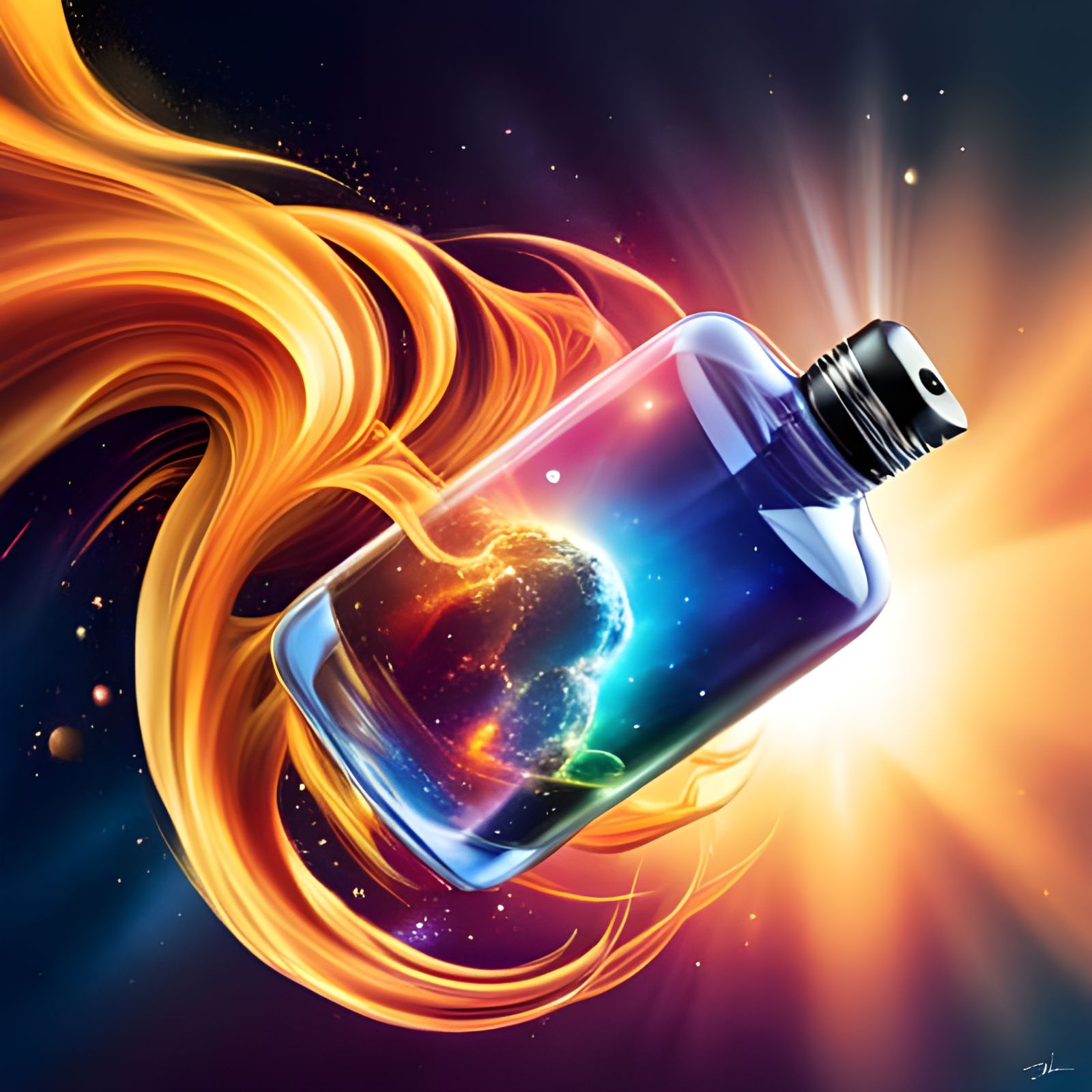 Hyperrealistic Space in a Bottle Splash Art