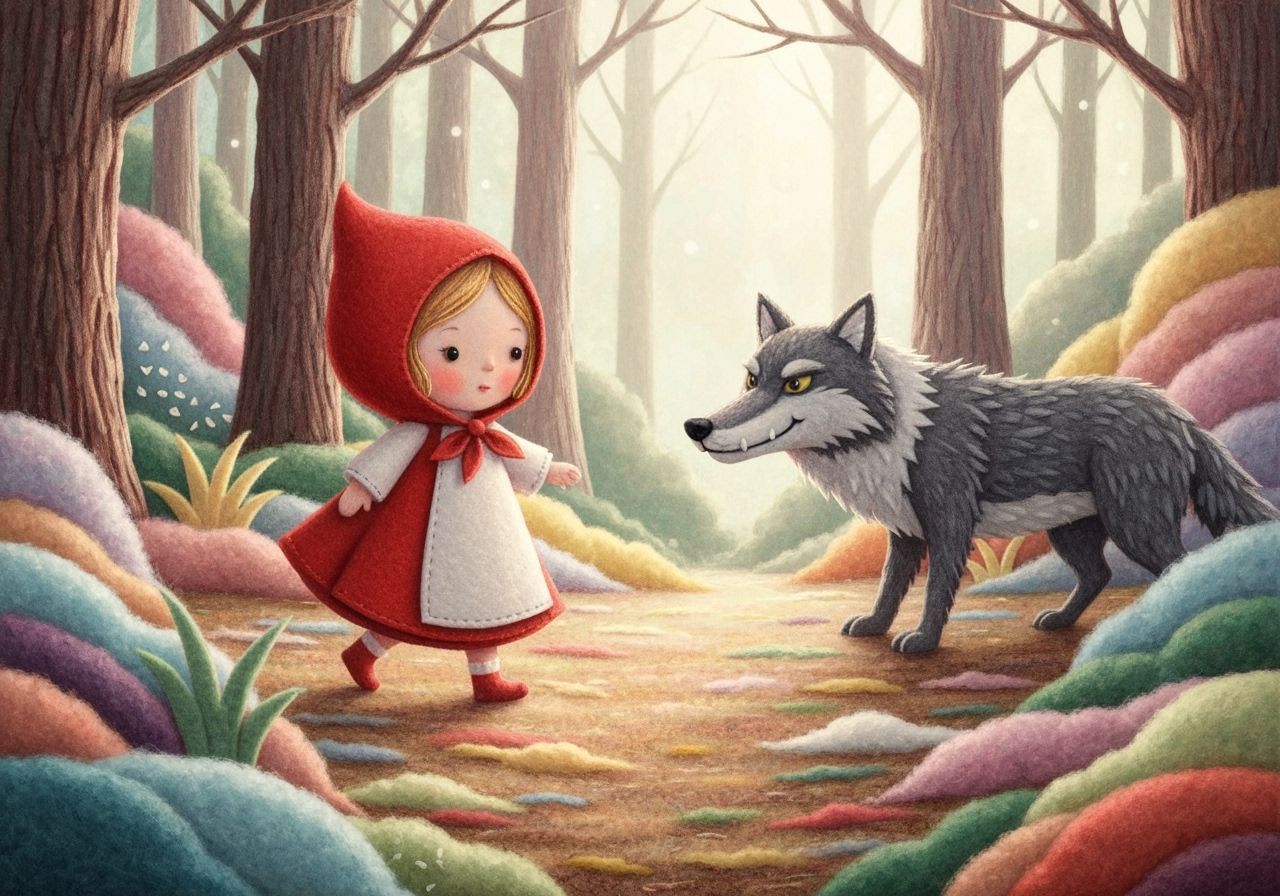 Little Red Riding Hood Felt Illustration in Pastel Tones