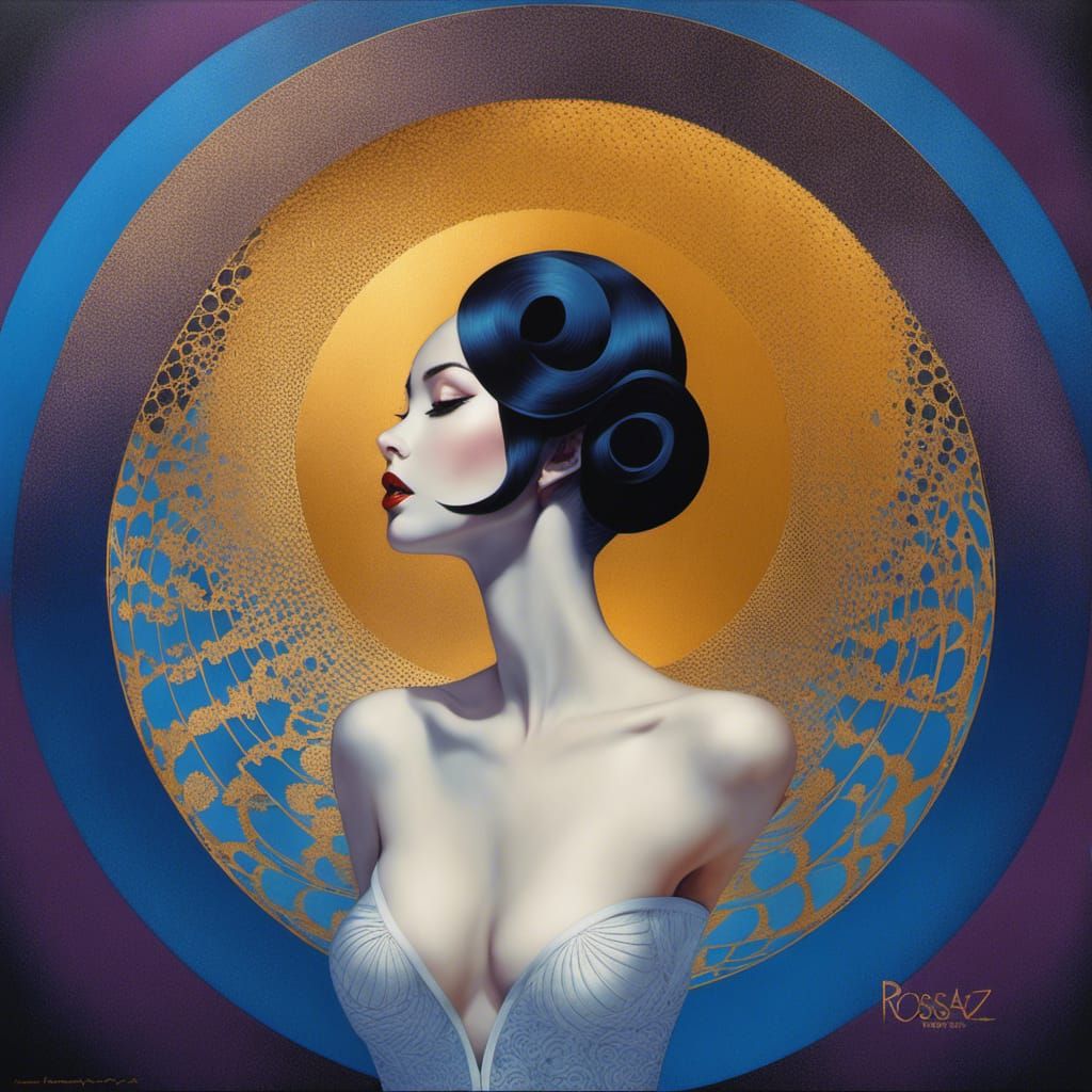 Op Art Pin-Up Girl Portrait with Foil Elements