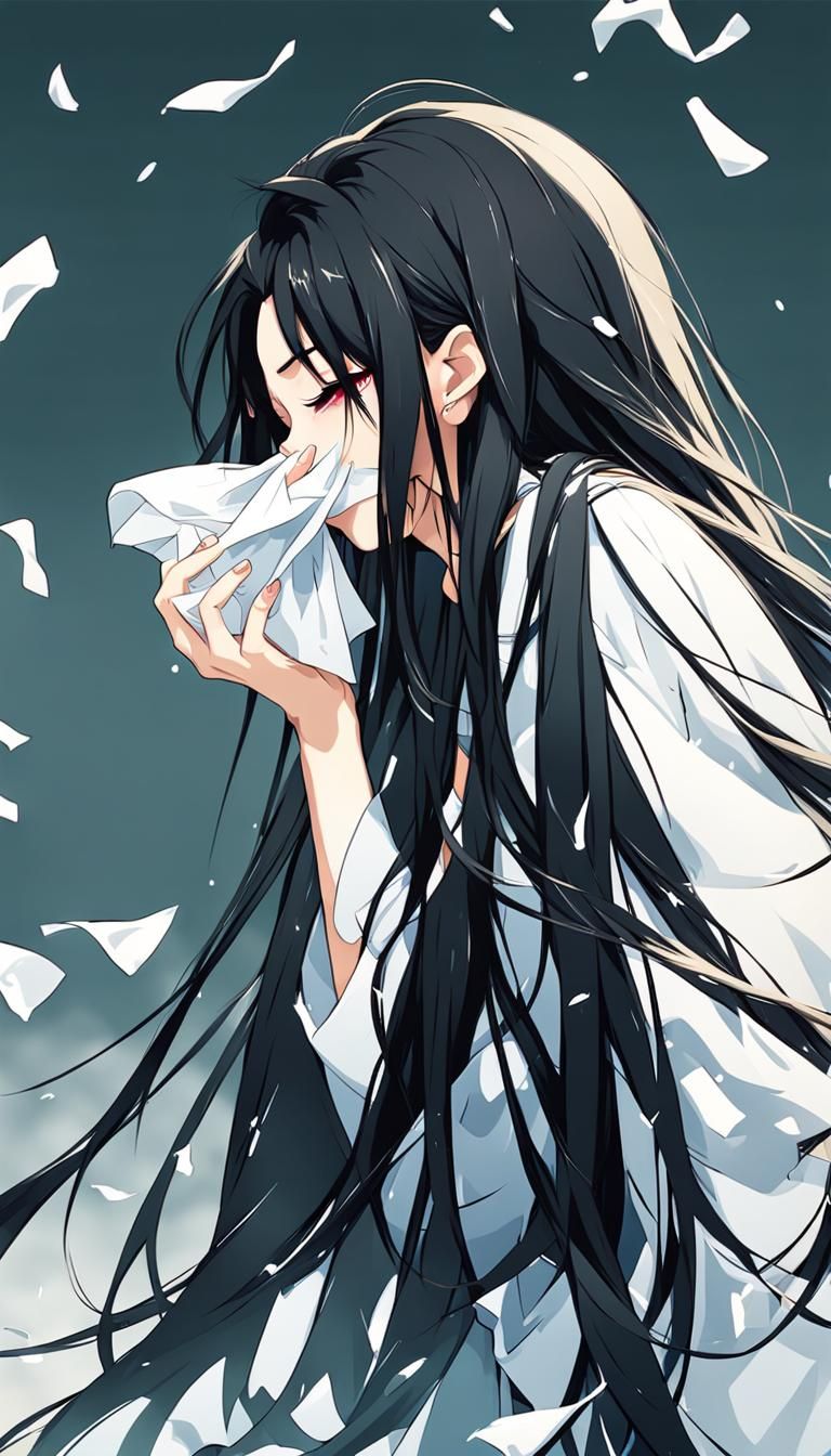 Anime Girl Sneezing: Side Profile Illustration