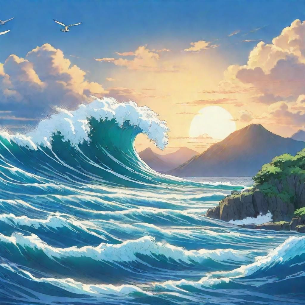 Ocean Waves in Studio Ghibli Anime Style