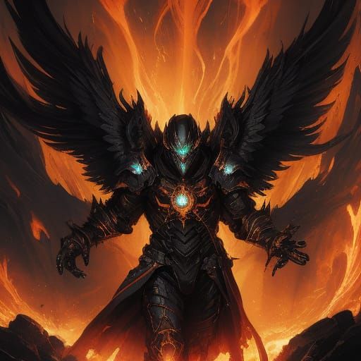 Fiery Dark Armored Angel in Abstract Style