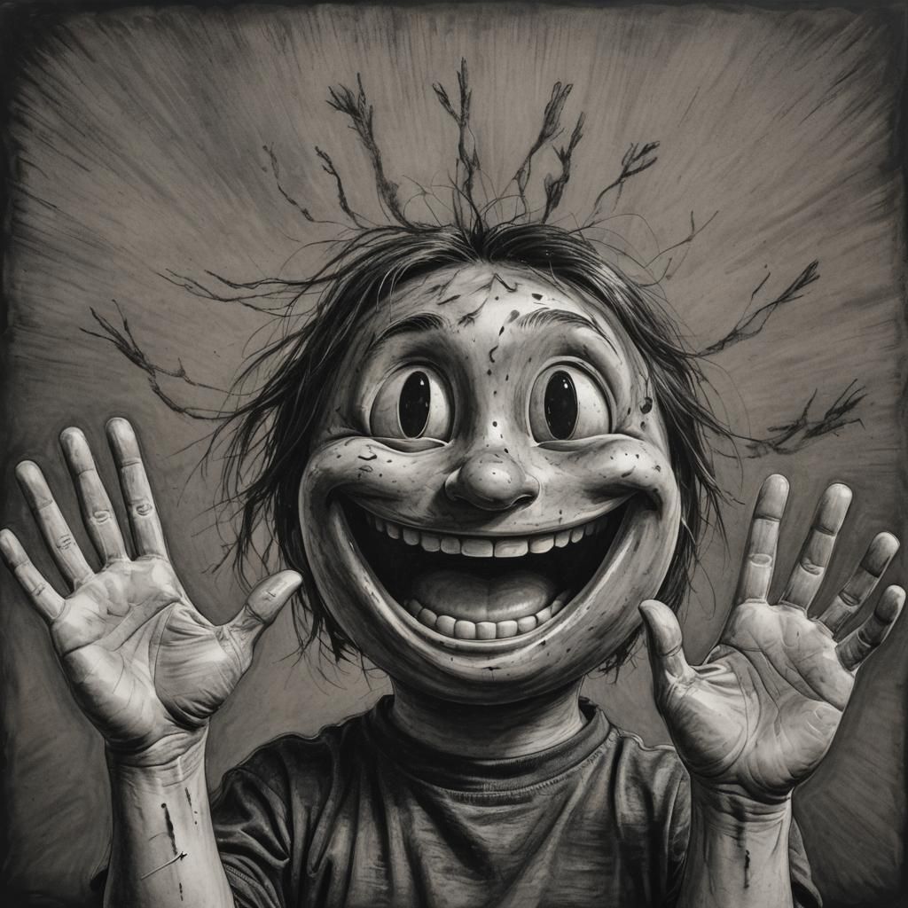 Hyperdetailed Charcoal Drawing of Waving Smiley Face