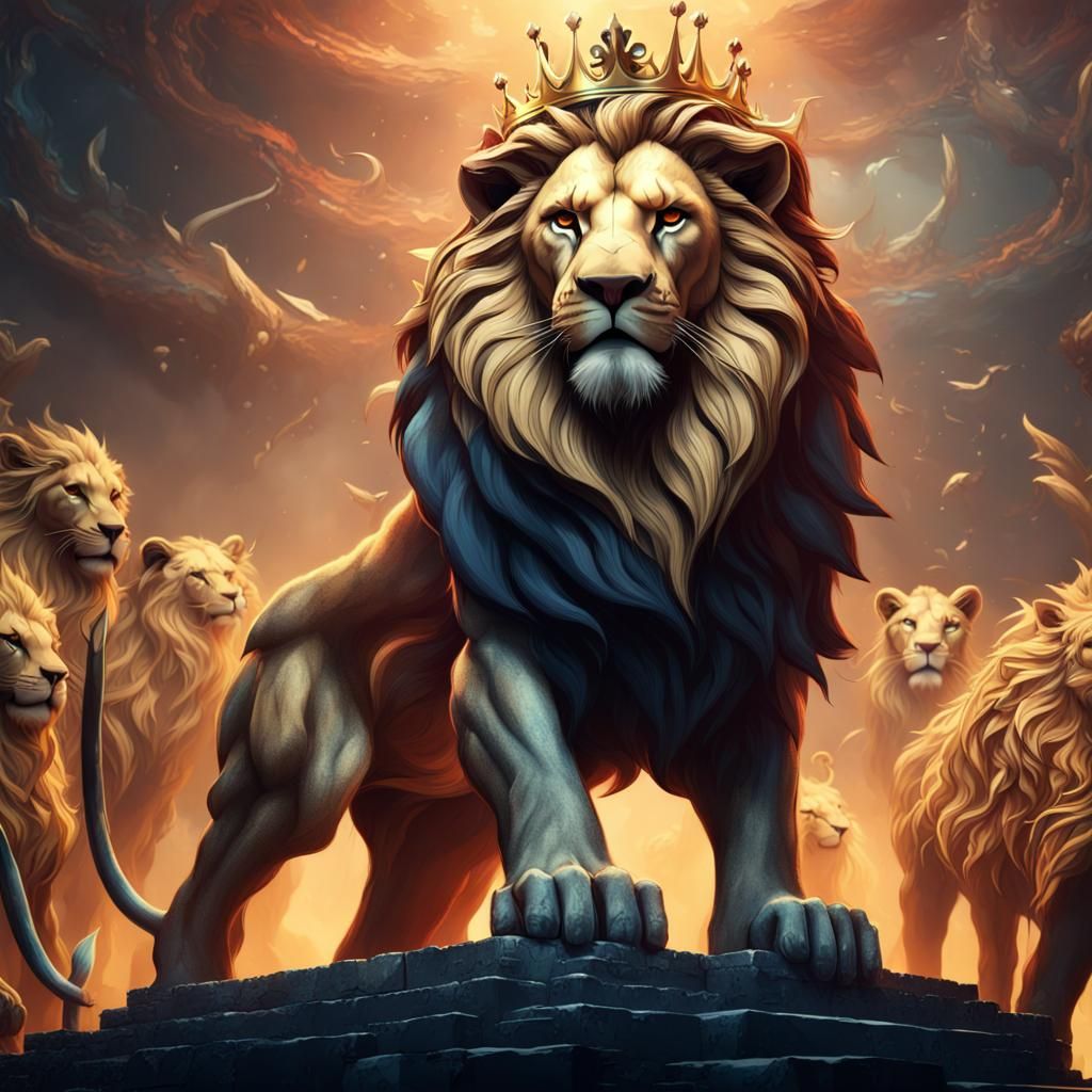 Victorious Abstract Lion King in Detailed Matte Painting