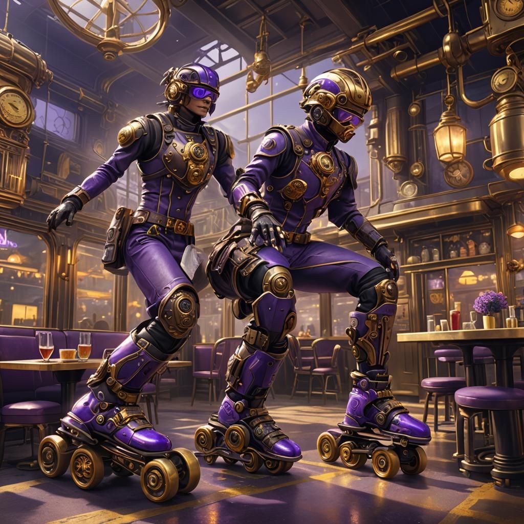 Steampunk Diner on Rollerblades in Purple and Gold