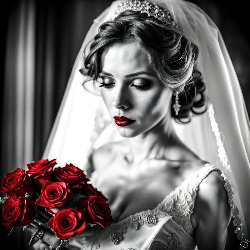 Bride with Red Roses in HDR Photography