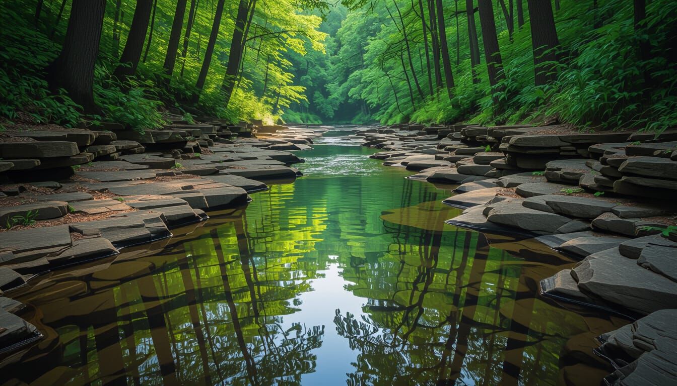 Reflections in a Limestone Creek: Summer Forest