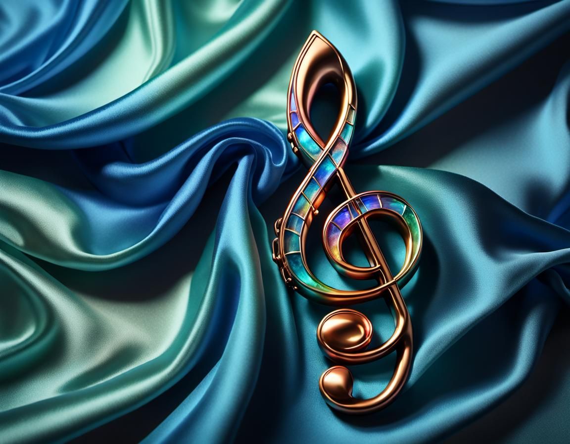 Iridescent Glass Treble Clef on Blue Silk